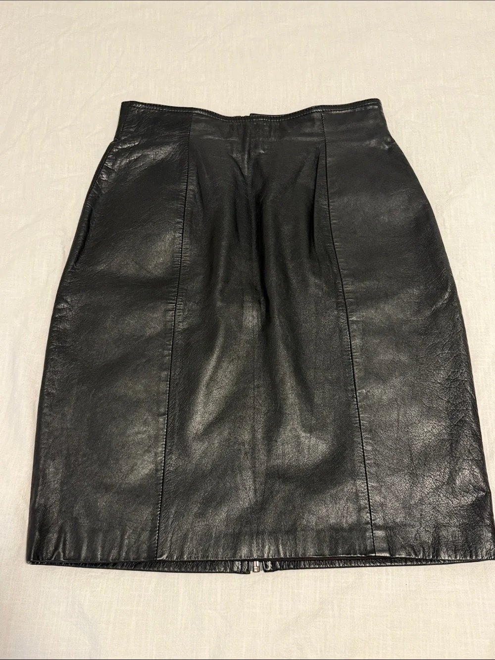 Vintage Black Leather Pencil Skirt 90s Minimalist Model Off Duty Y2K - Picture 14 of 14
